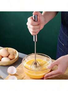 1pc Stainless Steel Semi-Automatic Egg Beater, Multi-Function Hand-Held Mixer - Manual Operation, Battery-Free, Suitable For Baking And Cooking - Multicolor - View 8