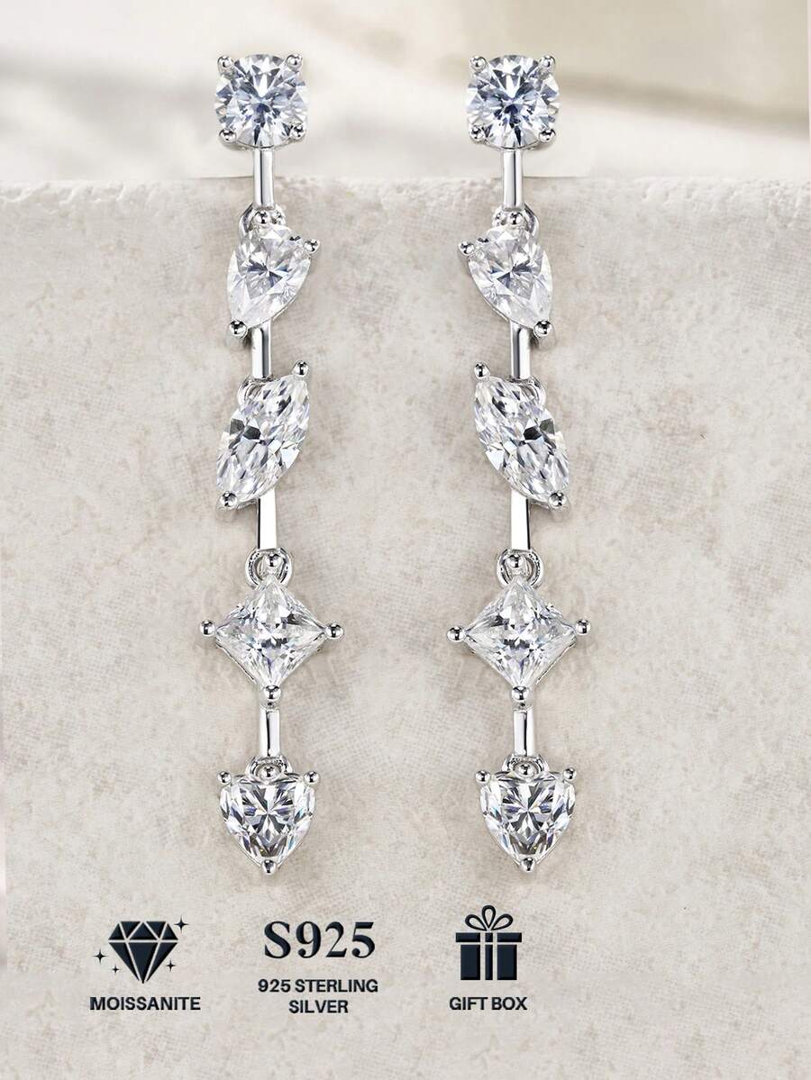 925 Sterling Silver Moissanite Earrings, Unique Design, Hypoallergenic, Suitable For Valentine's Day, Mother's Day, Wedding, Engagement, Birthday, Anniversary, Oxidation-Resistant Packaging