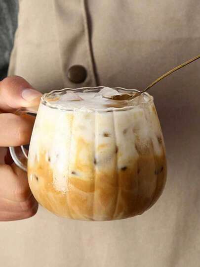 1个高硼硅玻璃杯，带把手，彩色条纹南瓜造型果汁/咖啡杯，奢华款