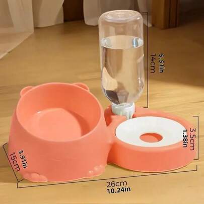 1pc Dual Bowl Automatic Pet Water Feeder, Anti-Spill Design, Suitable For Cats & Dogs, Self-Refilling, Large Capacity Food & Water Bowl, Cute Pet Feeding Supplies, Material Easy To Clean