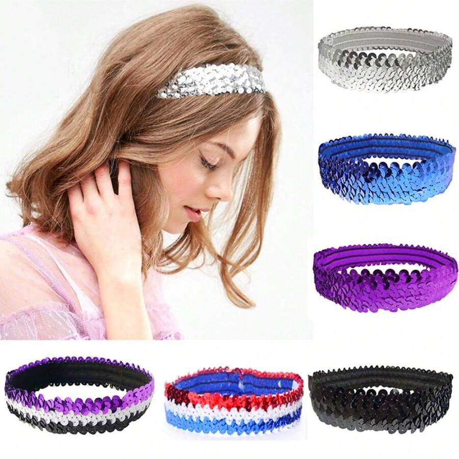 1 chiếc phụ kiện tóc lễ hội âm nhạc, màu tím vàng xanh lá cây trắng xanh lá cây, băng đô thể thao, đính kim sa lấp lánh, kẹp tóc, băng đô, dùng cho thi đấu, biểu diễn, khiêu vũ, băng đô co giãn, băng đô kiểu khăn trùm đầu, băng thấm mồ hôi, băng đô trang phục lễ hội mùa thu/đông, khăn quàng cổ thanh lịch cho nữ, khăn trùm đầu nữ, băng đô mềm mại thời trang, phụ kiện tóc mùa hè, du lịch, tiệc tùng. - Nhiều màu - Xem 1