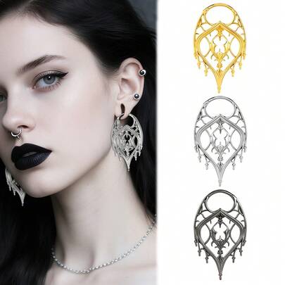 1pc Halloween Vintage Gothic Hollow Castle Earrings Ear Weights, Minimalist Fashion Ear Tunnels Ear Plugs Retro Punk Holiday Gift Jewelry Women Men New Arrival Gifts