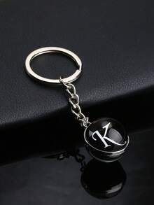 26pcs Alphabet Glass Ball Keychain, Time Gem Double-Sided Pendant Keyring, Metal Key Chain Accessory, Small Gift - Black - View 27