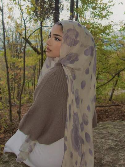 1pc Women's Bohemian Vintage Floral Print Viscose Hijab, Soft Windproof Scarf Shawl For Spring/Summer Street Style, Versatile Accessory