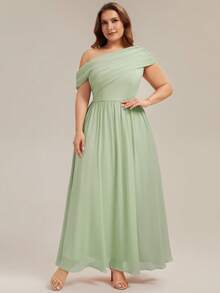 EVERPRETTY Vestido de dama de honor asimétrico de gasa verde oliva elegante talla grande, adecuado para invitados de boda de primavera/verano, fiesta de noche - verde menta - Ver 6