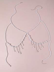 1pc Luxury Faux Pearl Sexy Women's Body Chain, Bikini Chain, Party Accessory - White - View 4
