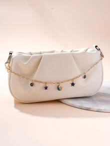 1pc Fashion Blue Star & Moon Pendant Chain, 1pc Pink Bow Flower Pendant Chain, Metal Chain Decoration For Wallet/Shoulder Bag - Multicolor - View 1