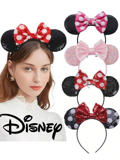 迪士尼单件套发箍，卡通主题发饰，适合日常佩戴。包含柔软的蝴蝶结、可爱的米妮耳朵发夹和卡通主题发饰。时尚发饰，专为女性设计，是情人节的完美之选，包含发箍、发夹和头饰。新款欧美米奇亮片发箍，搭配米妮蝴蝶主题发饰，是节日、派对和游乐园的理想之选。