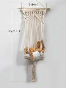 1 buc. Pat hamac decorativ suspendat pentru animale de companie, bej, stil boho, modern, nordic, în formă de leagăn, montat pe perete, cu detaliu nod țesut manual, accent lung cu ciucuri, coș confortabil pentru pisici, scaun de odihnă interior elevat pentru sufragerie, dormitor, balcon, colț de fereastră, mobilier pentru animale de companie, decorare casă, cadou pentru iubitorii de pisici - Bej - Vizualizare 9