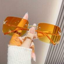 1PC Women's Metal Square Rimless Butterfly Glasses With Rhinestones, Candy Color, Y2K Fashion, For Vacation - Màu xanh lam - Xem 4