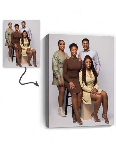 1pc Customized Canvas Wall Art With Frame, Personalized Family Photo Canvas Painting, Available With Or Without Frame, Unique Gift Idea For Anniversary, Mother's Day, Birthday, Easter, Father's Day, Housewarming, Wedding, Home Decor, Room Decoration, Art Wall, Customizable