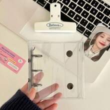 1 Pc Double Buckle A8 3 Inch Single Slot Mini 3-Hole Loose Leaf Notebook Minimalist Transparent Card Storage Book - Multicolor - View 5
