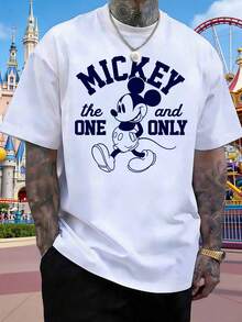 Disney Mickey Mouse "The One And Only" Graphic T-Shirt, Retro Preppy Style, Unisex, Casual And Versatile, Made Of Soft And Comfortable Pure Cotton, Suitable For Everyday Wear, Outings, Parties, And More. - White - View 2