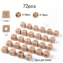 72/100pcs Wooden Letter Beads 12 Mm For Threading Wooden Beads Set With Letters Pack Of 72/100 - Beechwood Letter Beads - View 9