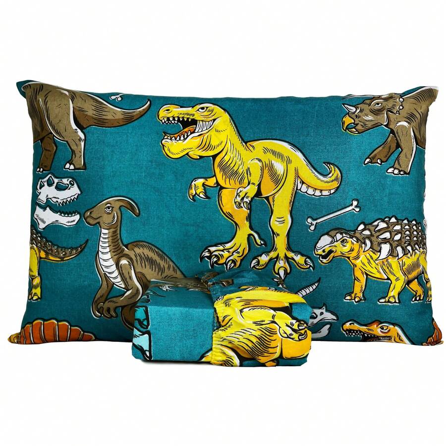 2-Piece Children's Sheet Set With Elastic And Pillowcases With Fun Prints - JURASSIC - View 1