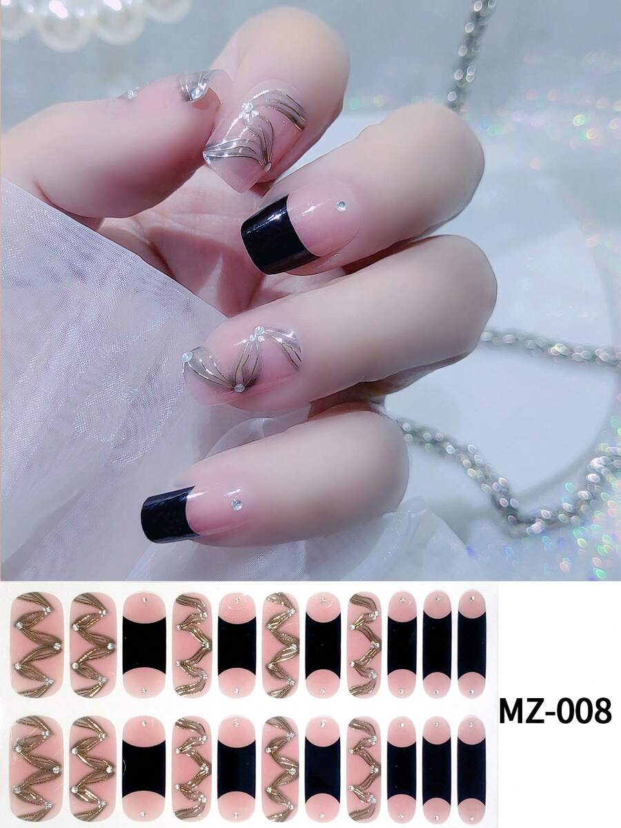 1 Sheet Black Nail Polish Stickers Full Nail Wraps Silver Gradient Shiny Star Design Nail Strips For Women Self Adhesive DIY - Multicolor - View 1