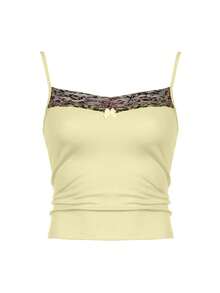 Women's Fashionable Leopard Print Patchwork Camisole Tank Top, Sexy Cute Y2K Style Summer Top Casual - Pale Yellow - View 7