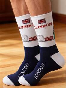 1 双男士创意文字图案设计舒适透气休闲中筒袜 - 彩色 - 查看 2