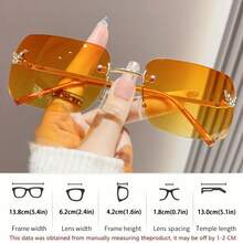 1PC Women's Metal Square Rimless Butterfly Glasses With Rhinestones, Candy Color, Y2K Fashion, For Vacation - Màu xanh lam - Xem 6