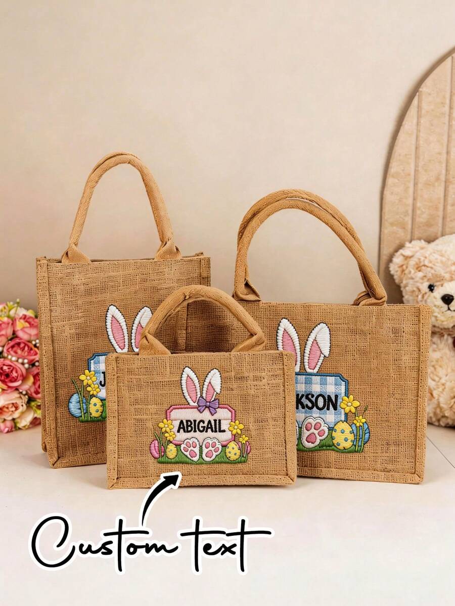 Túi quà Phục Sinh thêu giả tùy chỉnh, túi quà Phục Sinh in chuyển nhiệt, túi hình thỏ Phục Sinh (có thể in tên tùy chỉnh), túi đựng trứng Phục Sinh hình thỏ, túi đựng trứng Phục Sinh, giỏ quà Phục Sinh, túi quà tặng Phục Sinh - Phong cách 20 - Xem 1