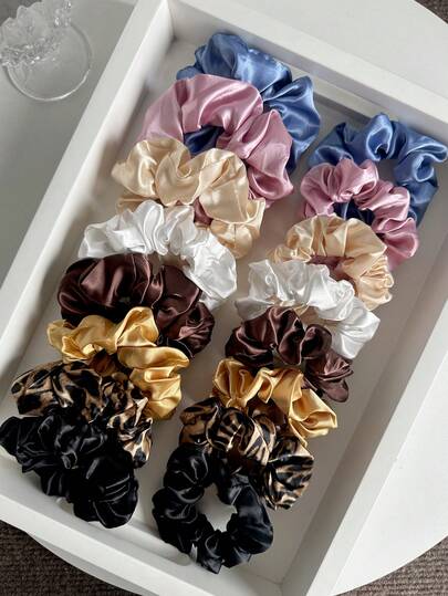 16pcs/Set Women's Solid Color Scrunchies, High Elasticity Hair Ties, Soft Satin Hair Accessories, Versatile & Casual Ponytail Holders Scrunchy Hair Ties