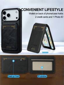 高品质复古风二合一可拆卸手机壳，带独立卡槽，支持无线充电、RFID防盗卡袋、信用卡槽和支架功能，适用于 17 Pro Max、16、15、14、13 Pro，强磁吸设计 - 黑色 - 查看 7