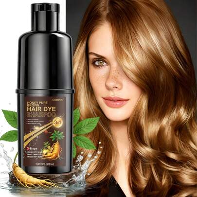 人参生姜三合一染发洗发水：滋润保湿，令秀发亮泽，快速遮盖白发，温和不刺激，持久显色，使用方便，适合所有发质。