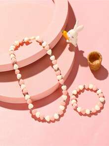 Set de 2 piezas de collar y pulsera con cuentas con forma de corazón lindo para niños, versátil para uso diario de niñas, fiesta, regalo de vacaciones - Unitalla - Ver 3