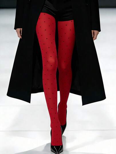 大码女式红黑波点打底裤 - 复古厚款波点印花打底裤，适合日常穿着和约会，秋冬季