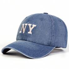 1pc Women's NY Letter Embroidered Washed Denim Baseball Cap, Street Fashion Hat, Outdoor Sun Protection Casual Cap For Spring/Autumn Travel, Beach Holiday - Multicolor - View 5