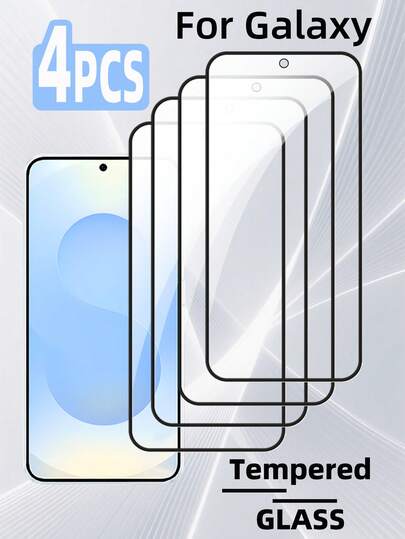 适用于三星Galaxy的4片装全覆盖钢化玻璃屏幕保护膜，高清高硬度，全覆盖，支持指纹解锁，防刮花，无气泡，无边框，易于安装
