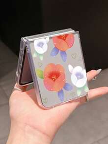 1pc Fashionable And Simple Frosted PC Material Cute Heart Flower Element Folding Phone Case, Can Protect And Prevent Falling: SamsungGalaxy Zflip 3/Zflip 4/Zflip 5/Zflip 6/Zflip 7/ Find N3 Flip/ Razr 50 Ultra/ Razr 60 Ultra/ 60/ Razr 50/XiaomiMIX Flip/Galaxy Z Flip7 FE - Clear - View 12