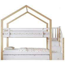 Bunk Bed, Extendable Cabin Bed, Sliding Bed, Staircase With 3 Drawers, Children's Bed With Fall Protection And Bed Rail, With Slatted Base, Natural + White (90x200cm & 90x190cm) - White - View 7