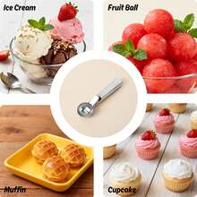 1pc/2pcs Stainless Steel Dual-Use Ice Cream Scoop, Multifunctional Ice Cream Ball Spoon, Ice Cream & Fruit Spoon - Silver - View 8