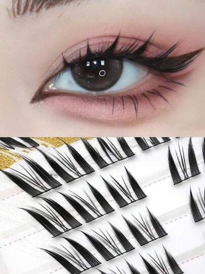 Delicate Glue-Free Nine-Tailed Fox New Chinese Style Fox-Themed Nine-Tailed Fox False Eyelashes, Elegant Charm Chinese Style Thick Lash Segmented Eyelashes