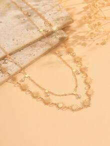 2pcs/Set Fashionable & Elegant Women's Waist Chain, Gold Sun Charm With Rhinestones, Handmade Chain Adjustable Length Body Chain, Suitable For Daily Wear, Dates, Outings, Beach Vacations - Gold - View 2