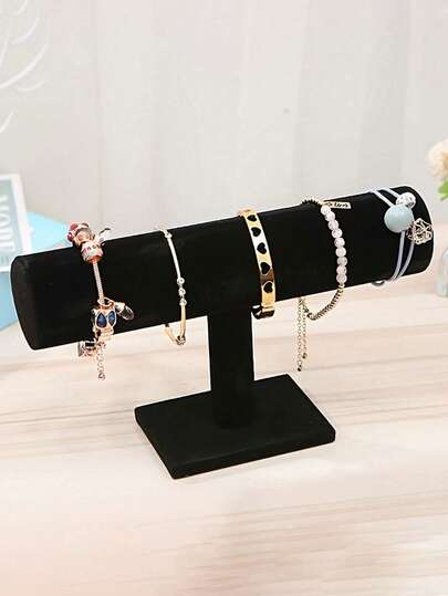 2pcs Elegant Velvet Jewelry Display Stand, T-Shaped Multi-Function Bracelet Necklace Ring Holder, Grey Vanity Desk Organizer, Fashionable Gift For Women