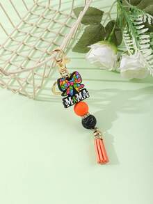 1个硅胶珠流苏吊坠钥匙扣，创意拼图蝴蝶结MAMA字母钥匙链，腕带，包包挂饰，车饰，适合女性日常出行 - 彩色 - 查看 7