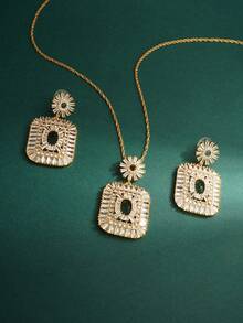2 Pieces Middle Eastern Dubai New Bride Jewelry Set: Square White Zirconia Necklace And Earrings, Suitable For Women's Daily, Party, Evening Wear, High-End Necklace And Earring Set - Necklace and Earrings - View 3