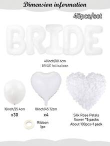 30-45pcs Bride Balloon Set - 40 Inch White BRIDE Banner Decor, Matte White Latex Balloons, White Heart Foil Balloons, Fake Flower Petals, Suitable For Bridal Shower, Bachelorette Party, Wedding Engagement Decoration, Bride Room Decor, Bride To Be Supplies, Home Atmosphere, Photo Props - trắng - Xem 9