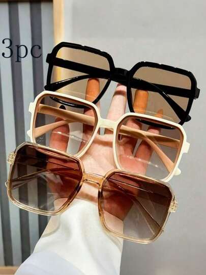 3pcs Retro Square Women's And Men's Fashion Classic Style Decorative Fashion Glasses, Bohemian Style, Suitable For Sports, Travel, Festival Outfits, Beach, Driving, Outdoor Outfits, Vacation, Street, Sports Style, Fishing, Street Wear And Accessories, Outdoor Activities, Parties