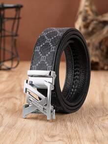 47 Inch Extended Men's PU Artificial Leather Automatic Buckle Belt, B Letter Print Pattern, Z-Shaped Buckle, Business Casual Versatile Dress Pants Belt - Multicolor - View 3