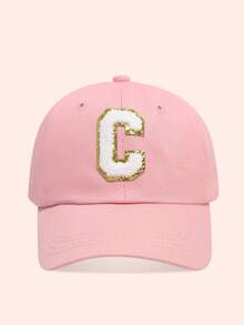 1pc Pink Children's Hat With 26 Letters, Toddler Baseball Cap, Boys & Girls Sun Hat, Suitable For Outdoor Activities And Daily Wear, UV Protection - Gold Label - Pink Fabric Baseball Cap - View 13