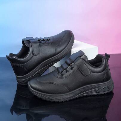 Black Leather Sports Shoes, New Spring/Autumn Women's Non-Slip Soft Sole Comfortable Running Sneakers, Casual Versatile Ladies Shoes