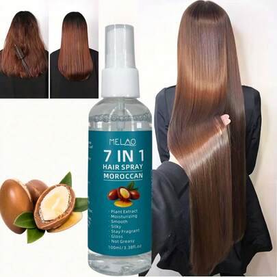  7-In-1 Moroccan Hair Mist, MELAO Hair Mist, Infused With Argan Oil And Botanical Extracts, Moisturizing And Nourishing, Makes Hair Soft, Smooth, Shiny And Fragrant, Non-Greasy, Easy To Detangle, Effectively Smooths Frizz, Suitable For All Hair Types, 100ml/3.38 Fl Oz