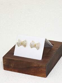 1对可爱立方氧化锆蝴蝶耳钉，适合女性佩戴 - 金色 - 查看 3