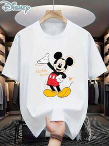 Disney Official Licensed Classic Mickey Mouse Waving Print 220g Cotton Crew Neck Unisex Tee - 白色 - 查看 1