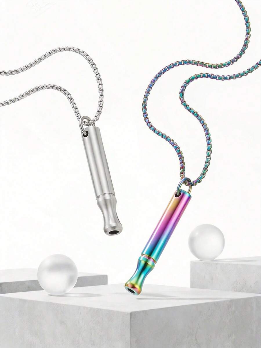 1件 幻彩紫色尖头冥想呼吸项链 - 男士减压饰品，舒缓心灵的礼物，耐用透明心理饰品，简约链条设计，抛光表面（款式随机发货） - 彩色 - 查看 1