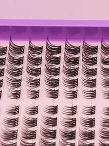 Cílios Postiços Estilo Natural C Curl Single Cluster 100 Clusters, Efeito de Maquiagem 3D Fofo, Macio, Despojado e Dramático Tipo Pelo, Pretos Finos, Multicamadas, para Diversas Ocasiões, Atacado - C - Visão 3