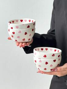 1个/4个装陶瓷心形碗，韩式ins风手绘可爱燕麦/零食碗，简约可爱，大容量，适合家用晚餐、米饭、沙拉、汤等，可爱礼物 - 彩色 - 查看 12